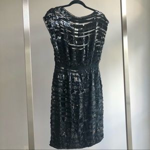 1950s Vintage Bombshell Black Sequin Wiggle Dress